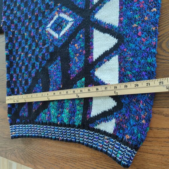 Vintage 80s Concrete Black Blue Sweater L / XL Geometric Abstract Knit Acrylic - Picture 9 of 14